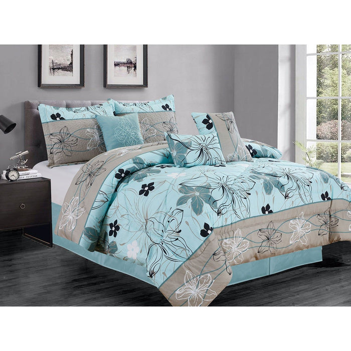 Shopbobbys Premius Maya 7 Piece Oversized Comforter Set, Aqua-Grey