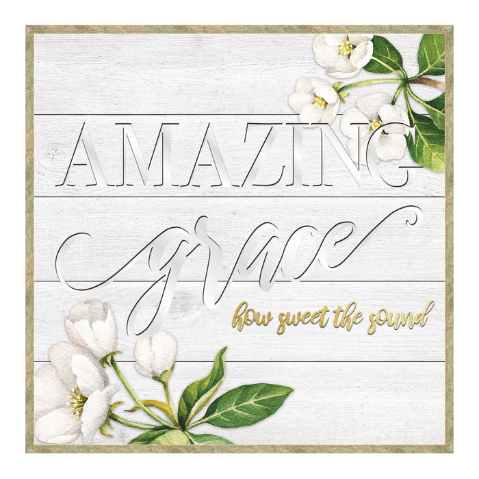 Shopbobbys Premius Gracious Quotes Framed Wall Decor With Mirror Cut-Outs, Amazing Grace, 12X12 Inches