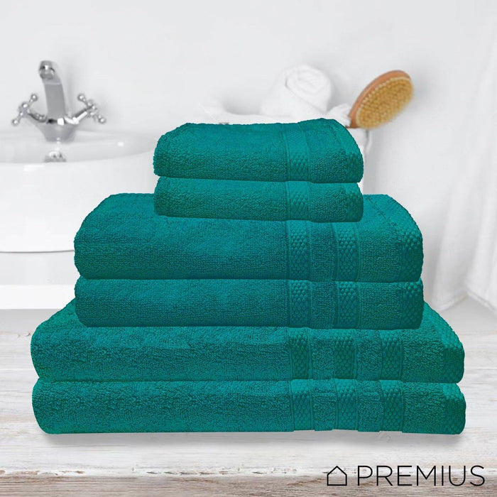 Shopbobbys Premius Premium 6-Piece Combed Cotton Bath Towel Set, Teal Green