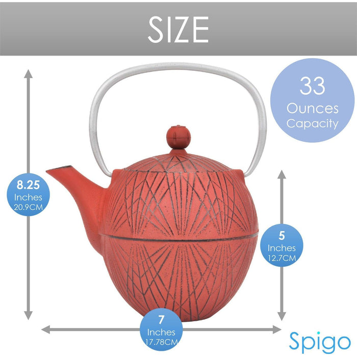 Shopbobbys Spigo Hakone Cast Iron Enamel Teapot With Stainless Infuser, Red, 33 Ounces