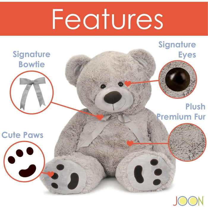 Shopbobbys Joon Huge Teddy Bear With Ribbon, Light Gray