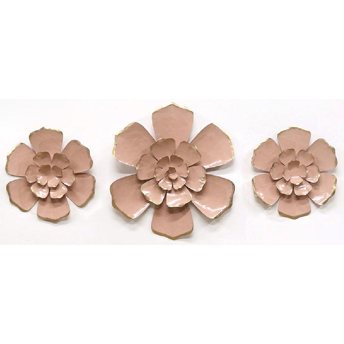 Shopbobbys Premius 3 Piece Mixed Metal Floral Wall Decor Sets, Pink, 31X14 Inches