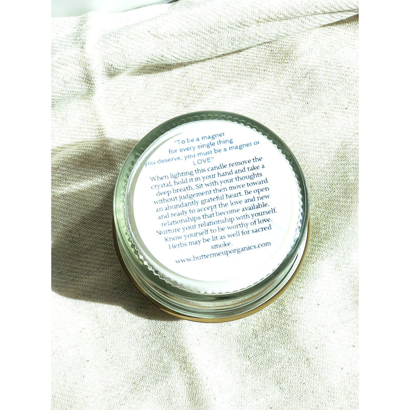 Butter Me Up Organics Love Spell / Intention Candle/ Ritual Candle / Love and Light / Rose Quartz / Crystal Candle Metaphysical