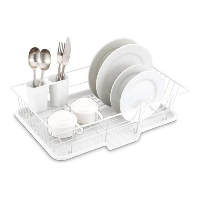 Shopbobbys Premius 3-Piece Dish Drainer With Cutlery Holder, White, 19X12X5 Inches