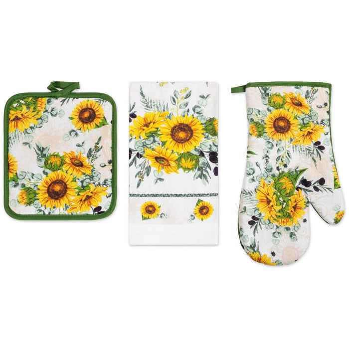 Shopbobbys Premius 3 Piece Printed Kitchen Linen Set, 1 Cotton Towel, 1 Pot Holder, 1 Oven Mitt