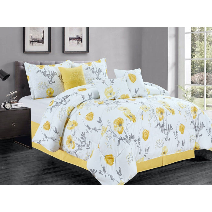 Shopbobbys Premius Grace 7 Piece Oversized Comforter Set, Yellow