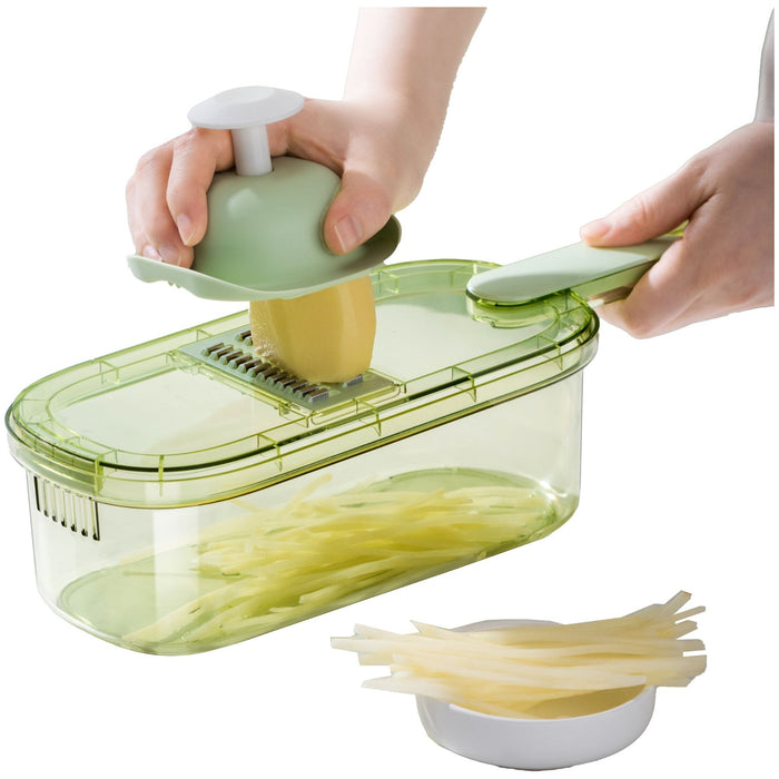 Shopbobbys Premius 6-In-1 Mandoline Slicer With Storage Bin And Handle, Green-Clear, 1.5 Quarts