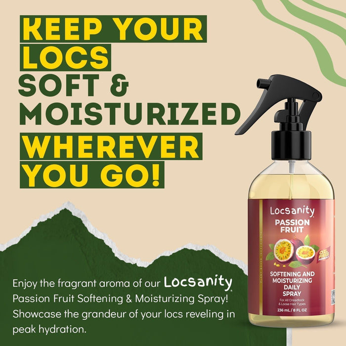 Locsanity Passion Fruit Softening and Moisturizing Daily Spray for Locs, Dreadlocks, Sisterlock, Microlock, Locs, Oil-Free Hair Scalp Moisturizer