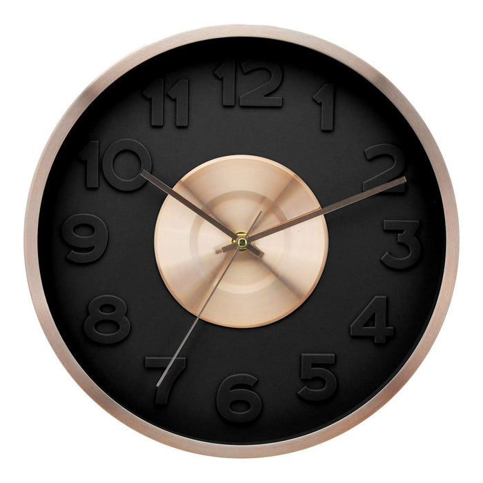 Shopbobbys Premius Electro Plated Metal Wall Clock, Black-Rose Gold, 16 Inches