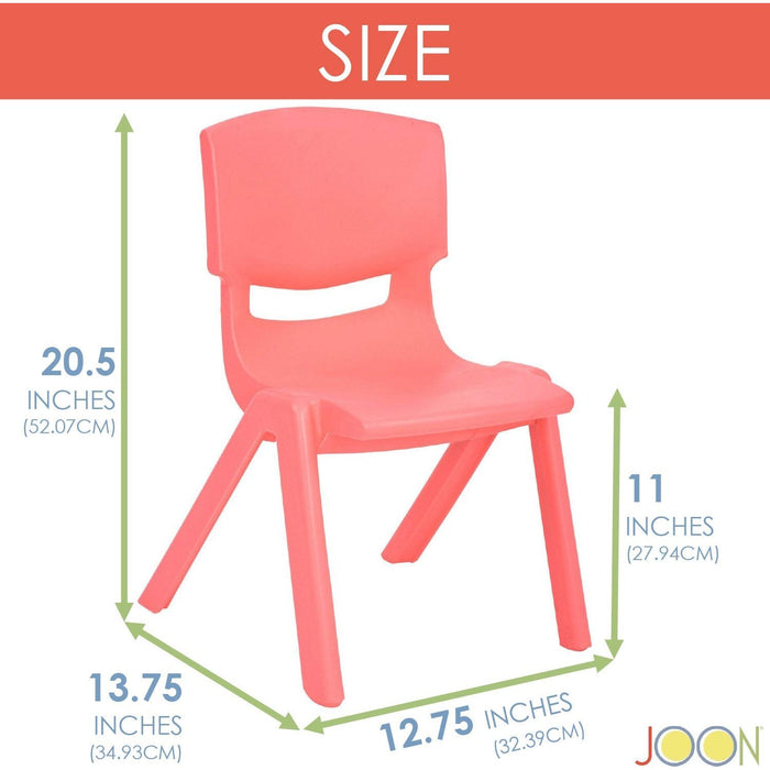 Shopbobbys Joon Stackable Plastic Kids Learning Chairs, Coral, 20.5X12.75X11 Inches, 2-Pack (Pack Of 2)