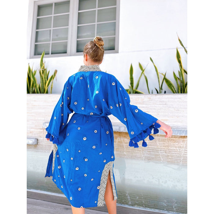 Kimono with Tassels | Evil Eye Moroccan Blue | One Size