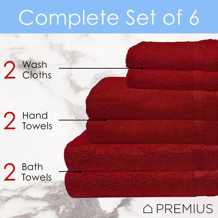 Shopbobbys Premius Premium 6-Piece Combed Cotton Bath Towel Set, Burgundy