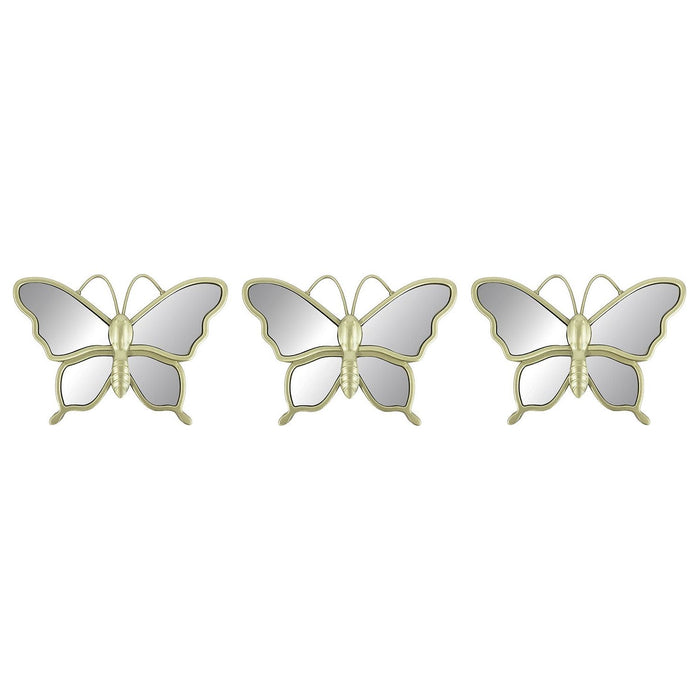 Shopbobbys Premius 3 Piece Butterfly Mirror Set Wall Decor, Champagne,10 Inches, 30 Inches Overall