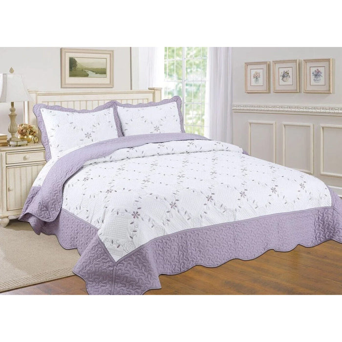 Shopbobbys Premius Reversible Quilt Set, Bordered Embroidered Floral