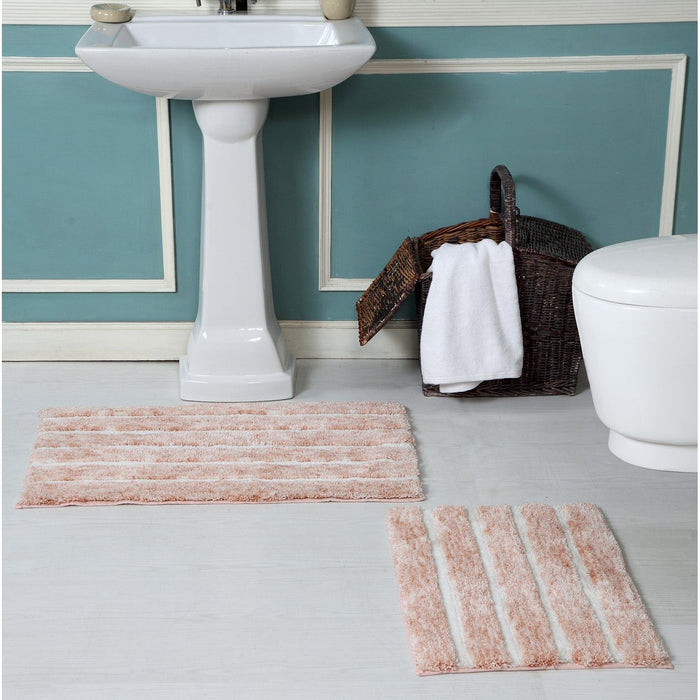 Shopbobbys Premius Striped 2 Piece Non-Slip Bath Rug Set, 17X24, 20X32 Inches