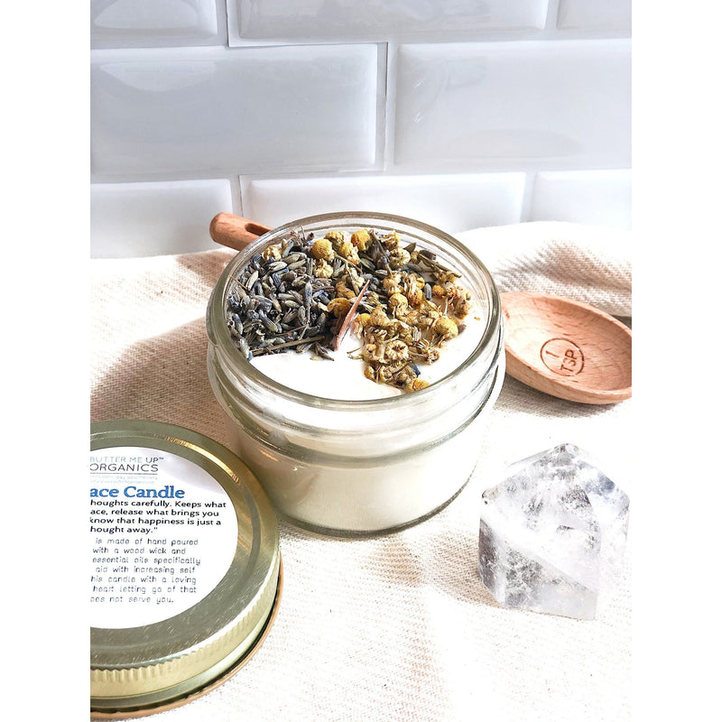 Butter Me Up Organics Peace Candle / Serenity Candle / Intention Candle / Ritual Candle / Crystal Candle / Pretty Candle / Organic Soy Wax Candle / Botanicals Metaphysical