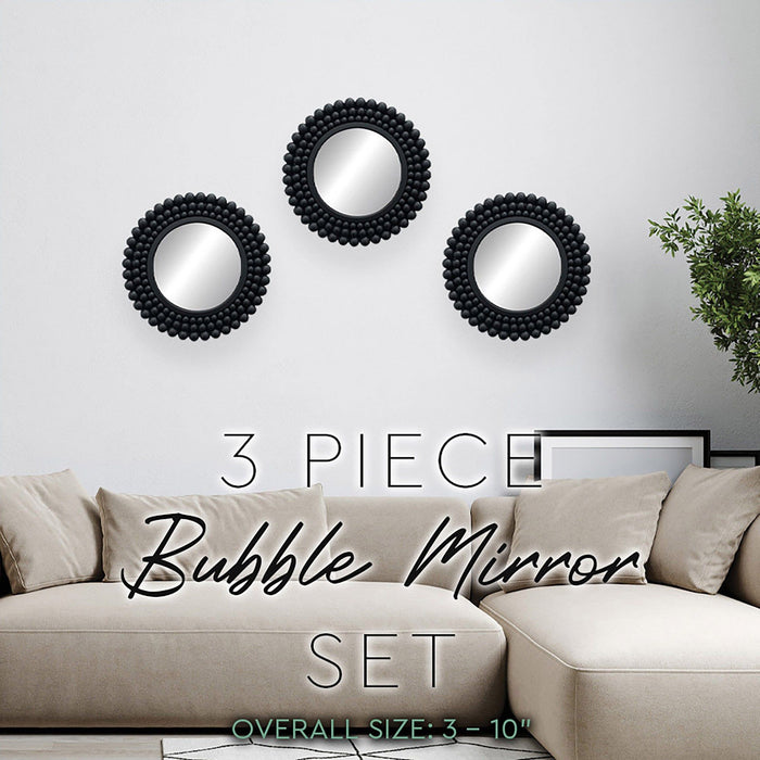 Shopbobbys Premius 3 Piece Bubble Beaded Mirror Wall Decor Set, Black, 10 Inches