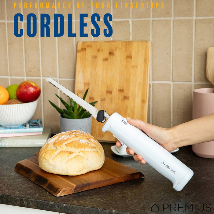 Shopbobbys Premius Professional Rechargeable Cordless Electric Knife, 1 Serrated Blade, White