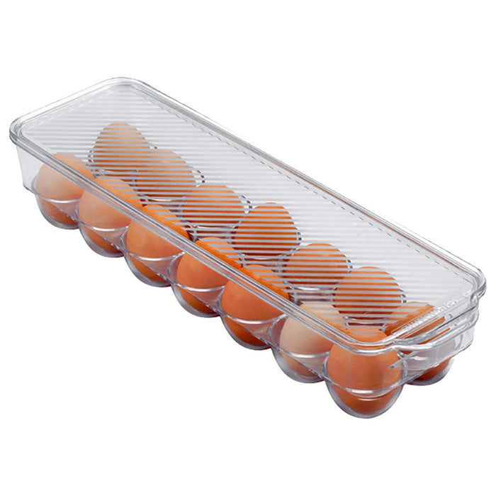 Shopbobbys Premius Stackable 14 Egg Holder Bin With Lid, Clear, 14.5X4.5X3 Inches