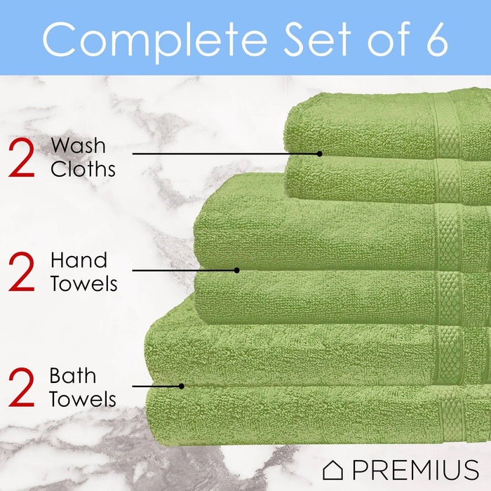 Shopbobbys Premius Premium 6-Piece Combed Cotton Bath Towel Set, Pepper Stem Green