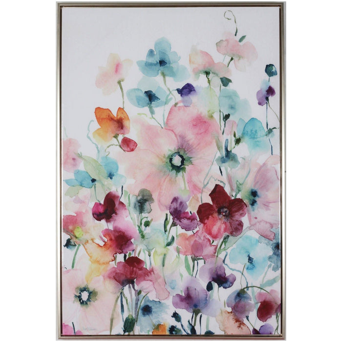 Shopbobbys Premius Framed Lacquer Blooms Champ Canvas Wall Art, Pink-Blue, 37X25 Inches