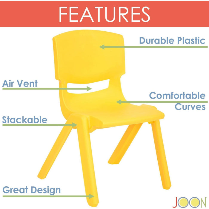 Shopbobbys Joon Stackable Plastic Kids Learning Chairs, Yellow, 20.5X12.75X11 Inches, 2-Pack (Pack Of 2)