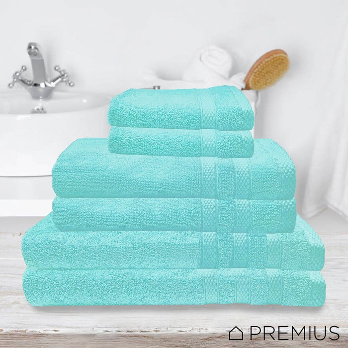 Shopbobbys Premius Premium 6-Piece Combed Cotton Bath Towel Set, Aqua Pure