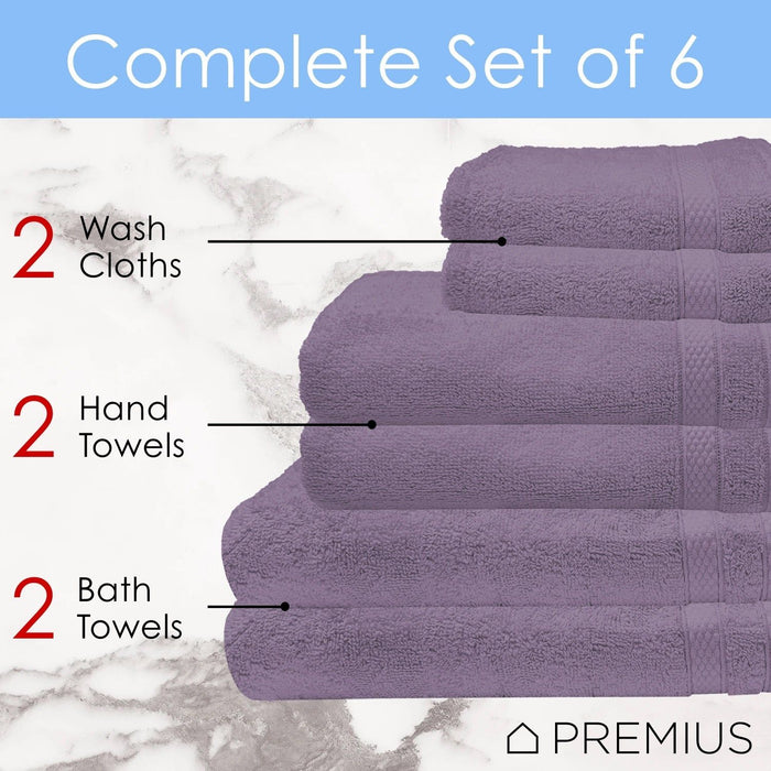 Shopbobbys Premius Premium 6-Piece Combed Cotton Bath Towel Set, Hyacinth Purple