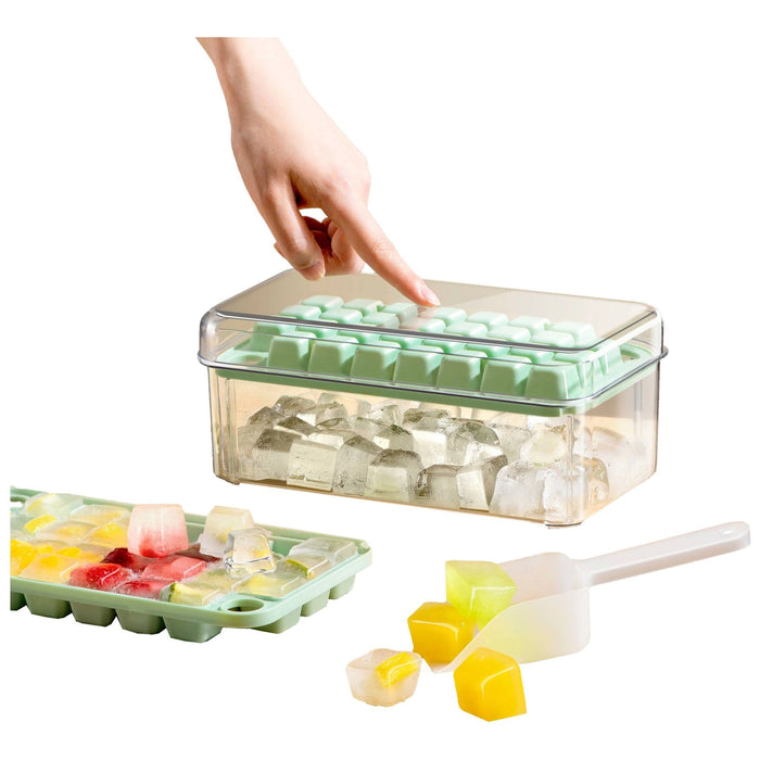 Shopbobbys Premius 2 Tray Ice Cube Tray With Container And Scoop, Green-Clear