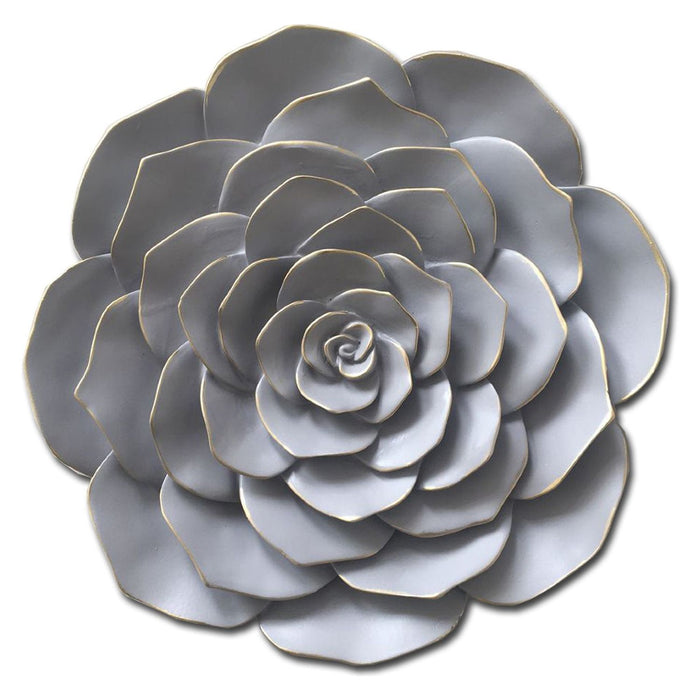 Shopbobbys Premius Resin Floral Wall Decor With Gold Tips, Gray, 12 Inches