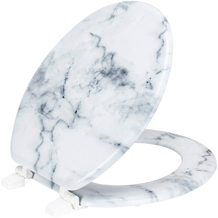 Shopbobbys Premius Wood Toilet Seat, White Marble, Standard Round, 17 Inches