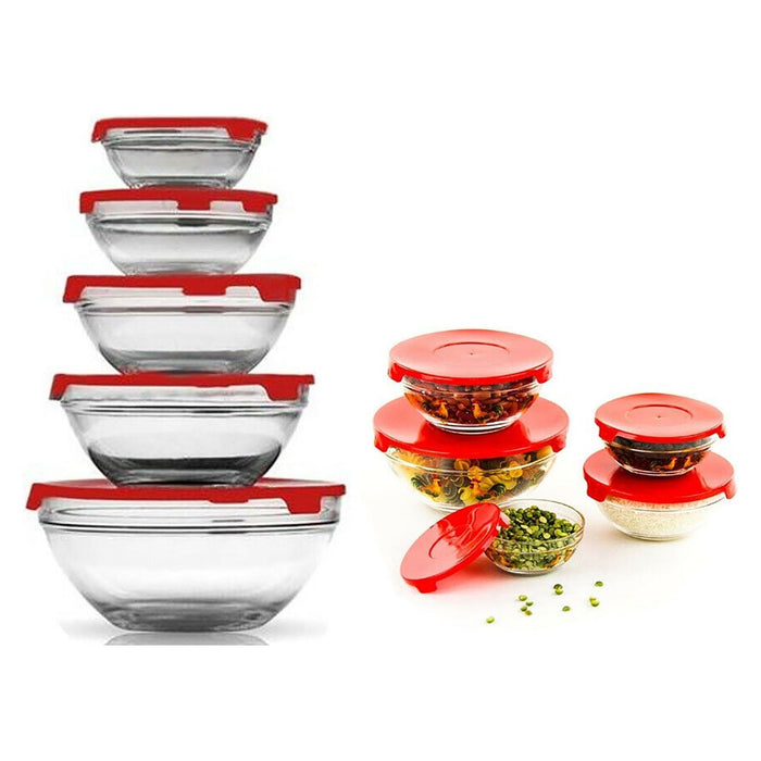 Shopbobbys Premius 5-Piece Multi-Function Cooking And Prep Bowls With Red Lids