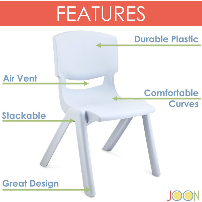 Shopbobbys Joon Stackable Plastic Kids Learning Chairs, Misty Blue, 20.5X12.75X11 Inches, 2-Pack (Pack Of 2)