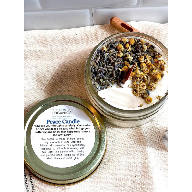 Butter Me Up Organics Peace Candle / Serenity Candle / Intention Candle / Ritual Candle / Crystal Candle / Pretty Candle / Organic Soy Wax Candle / Botanicals Metaphysical
