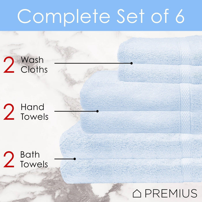 Shopbobbys Premius Premium 6-Piece Combed Cotton Bath Towel Set, Sky Blue