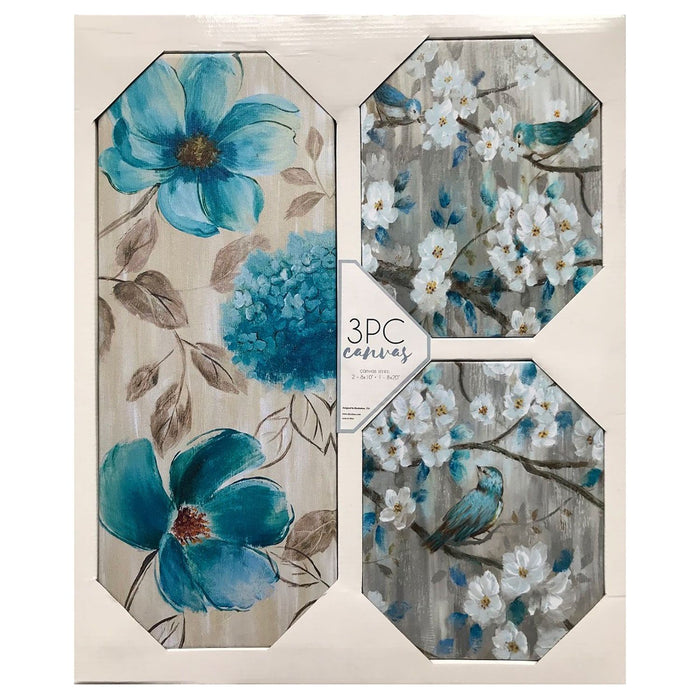 Shopbobbys Premius 3-Piece Floral Canvas Wall Art, Blue, 23X19 Inches Overall