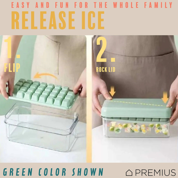 Shopbobbys Premius 2 Tray Ice Cube Tray With Container And Scoop, Yellow-Clear