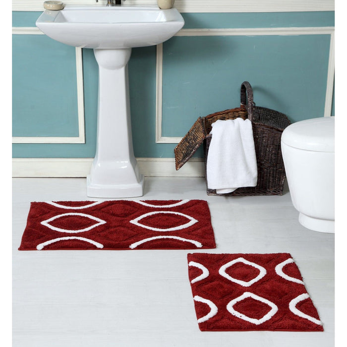 Shopbobbys Premius Diamond 2 Piece Non-Slip Bath Rug Set, 17X24, 20X32 Inches