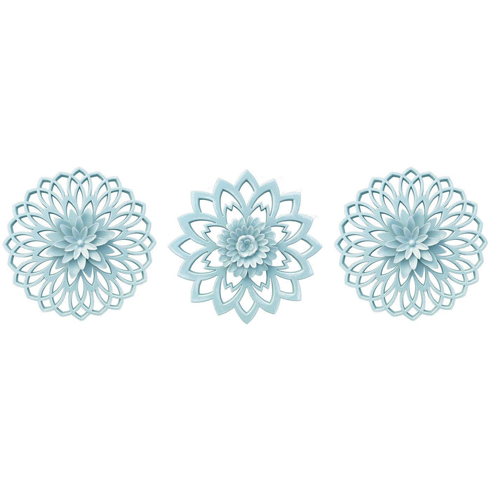 Shopbobbys Premius 3 Piece Floral Plaque Wall Decor Set, Blue, 10 Inches