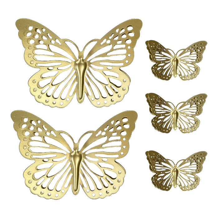 Shopbobbys Premius 5 Piece Metal Butterfly Wall Decor Set, Gold, (3) 6 Inches, (2) 12 Inches