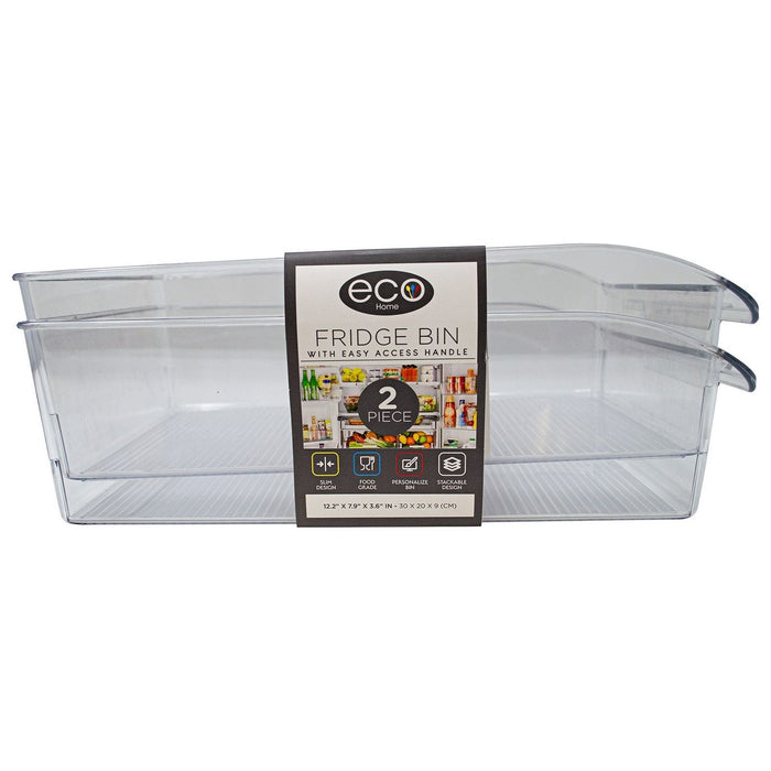 Shopbobbys Premius 2 Piece Wide Fridge Bins Set With Handle, Clear, 12.2X7.9X3.6 Inches