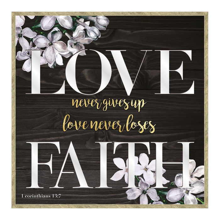 Shopbobbys Premius Gracious Quotes Framed Wall Decor With Mirror Cut-Outs, Love Faith, 12X12 Inches