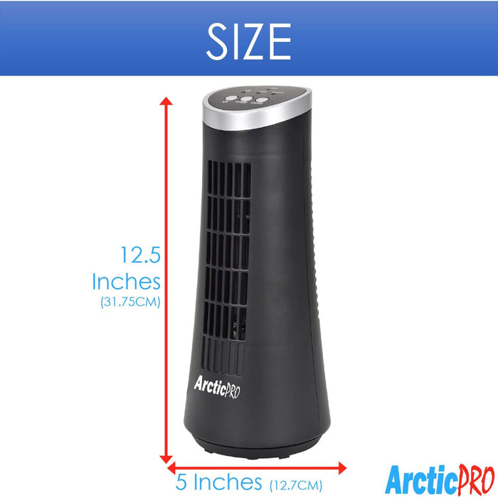 Shopbobbys Arctic-Pro Desktop Oscillating Slim Mini Tower Fan, Black, 12 Inches