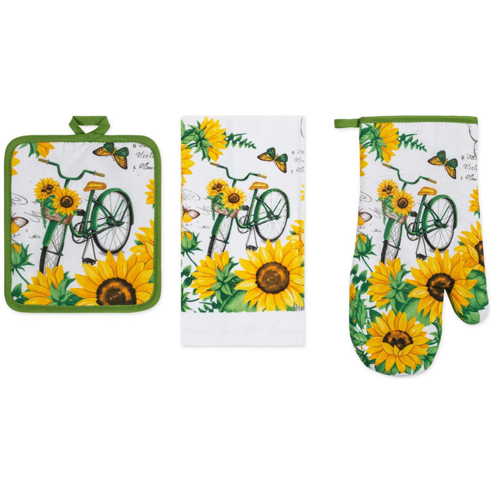 Shopbobbys Premius 3 Piece Printed Kitchen Linen Set, 1 Cotton Towel, 1 Pot Holder, 1 Oven Mitt