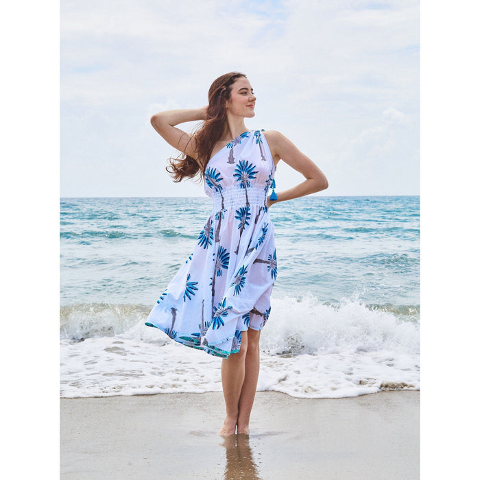 One Shoulder Goddess Dress | Blue Palm