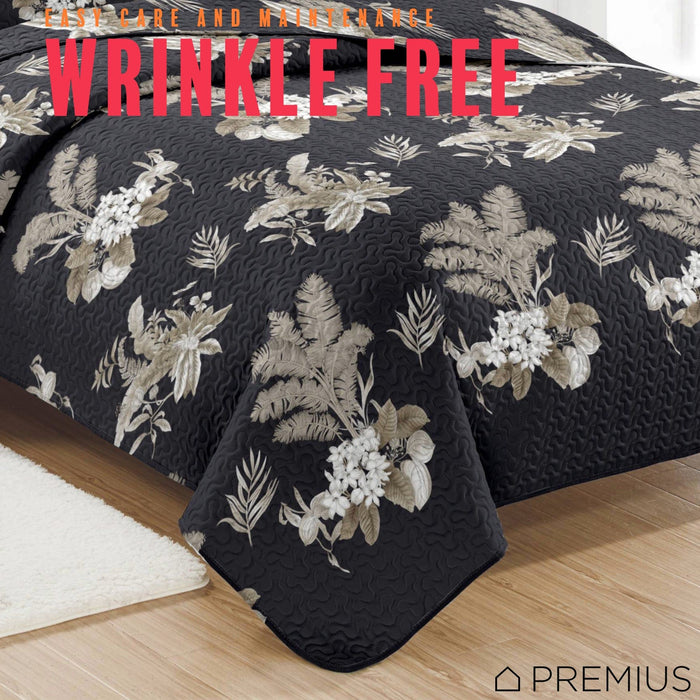 Shopbobbys Premius Mia 3 Piece Microfiber Wrinkle-Free Quilt Set, Black-Taupe