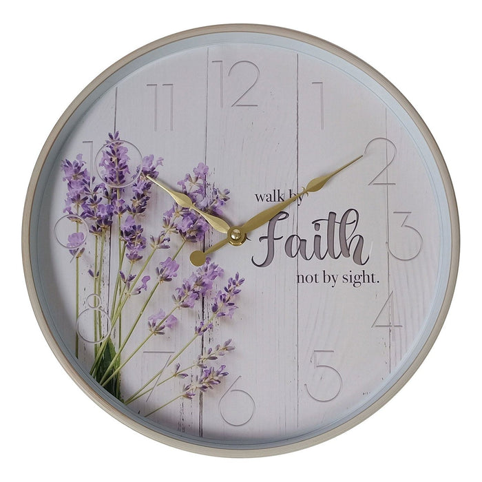 Shopbobbys Premius Walk By Faith Not By Sight Round Floral Wall Clock, 12 Inches