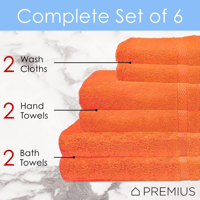 Shopbobbys Premius Premium 6-Piece Combed Cotton Bath Towel Set, Coral