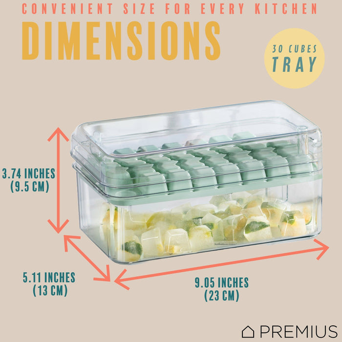 Shopbobbys Premius 2 Tray Ice Cube Tray With Container And Scoop, Green-Clear