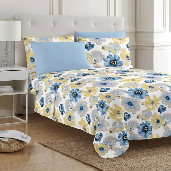 Shopbobbys Premius Eliana Soft Wrinkle-Free Microfiber Sheet Set, Blue-Yellow